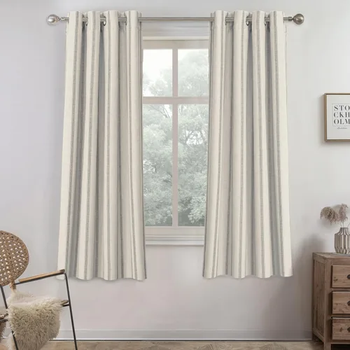 Vista 35 de DriftAway Cortinas opacas de mezcla de lino de granja de 90 pulgadas de largo para dormitorio, cortinas de lino con estampado de rayas verticales