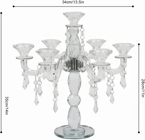 Vista 2 de Candelabros de cristal de 7 brazos, modernos centros de mesa transparentes para mesas, portavelas vintage para el hogar, centros de mesa, bodas