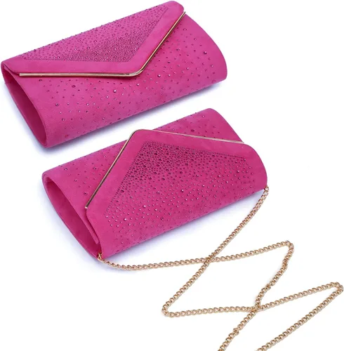Vista 5 de Dasein Bolso de noche con diamantes de imitación para mujer, clutch de ante sintético, bolsos brillantes para fiestas formales, cóctel, boda, cartera