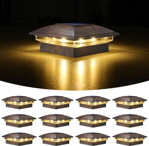 Vista 18 de VOLISUN - Luces solares para punta de poste al aire libre, impermeables, paquete de 12, valla solar - Luces para postes de 4x4, 5x5, 6x6 de Blanco