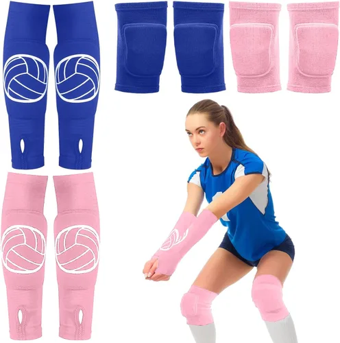 Vista 9 de Sosation Juego de 2 rodilleras de voleibol y mangas de brazo de voleibol con almohadilla de protección, protector de muñeca de antebrazo