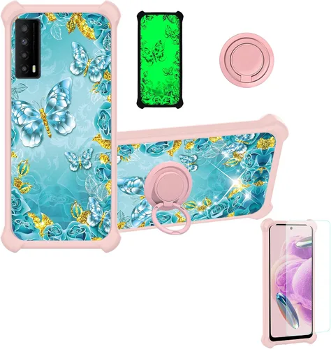 Vista 58 de jioeuinly Funda compatible con Oukitel P1 Pro con protector de pantalla de vidrio templado, policarbonato duro + silicona suave, soporte de anillo