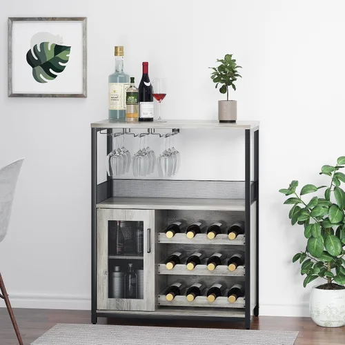 Vista 4 de Amyove Armario para bar de vinos con estante de vino desmontable, estante de bar con soporte para vidrio, aparador pequeño y gabinete de buffet