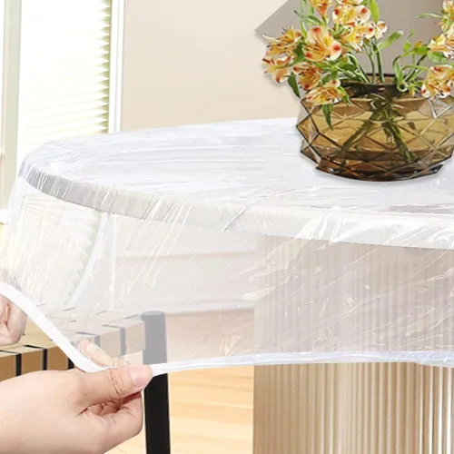 Vista 7 de TWUTGAYW Mantel redondo de vinilo de 40 a 44 pulgadas, cubierta de mesa con bordes elásticos de PVC, protector de mantel transparente de plástico