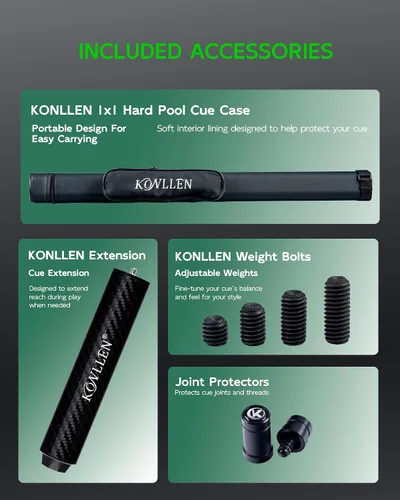 Vista 8 de KONLLEN Carbon Fiber Pool Cue SET,58 Inch,Low Deflection 1.0-AK-03F-Set1