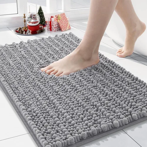 Vista 4 de Arotive Alfombras de baño de chenilla, 2 piezas, tamaño de alfombra de baño de 24 x 16 y 47 x 17 pulgadas, color gris, paquete de 2 artículos