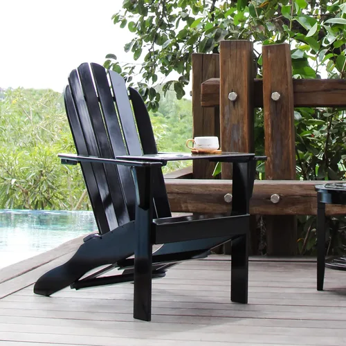 Vista 2 de Cambridge Casual Silla Adirondack Magnolia de madera maciza de 2 piezas con mesa de bandeja, color negro