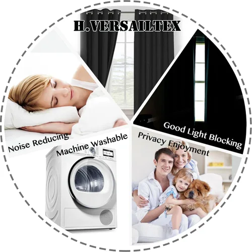 Vista 8 de H.VERSAILTEX Cortinas 100% opacas con aislamiento térmico, texturizadas, de lino, con bloqueo completo de calor y luz, para sala de estar y Negro