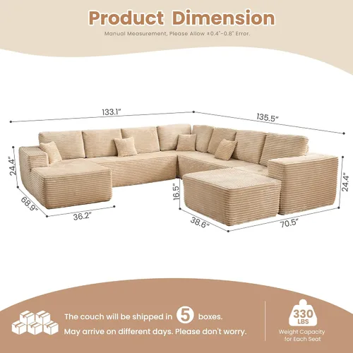 Vista 2 de HOOOWOOO Cloud - Sofás seccionales para sala de estar, sofá modular sin montaje, 136 x 133 pulgadas, juego de sofá grande en forma de G de pana
