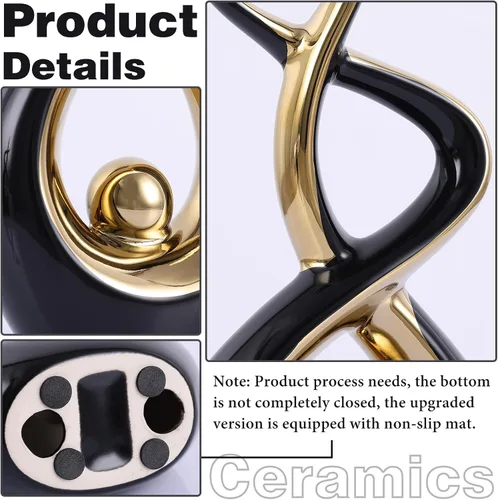 Vista 2 de Escultura moderna de cerámica abstracta dorada y negra, estatuas de Knick Knacks para sala de estar, estante, soporte de TV, mesa de café, comedor