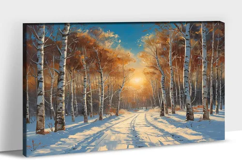 Vista 30 de UZMKM Lienzo decorativo de abedul para pared, pintura de bosque otoñal, imagen panorámica de paisaje, vista de la naturaleza amarilla, obra de arte
