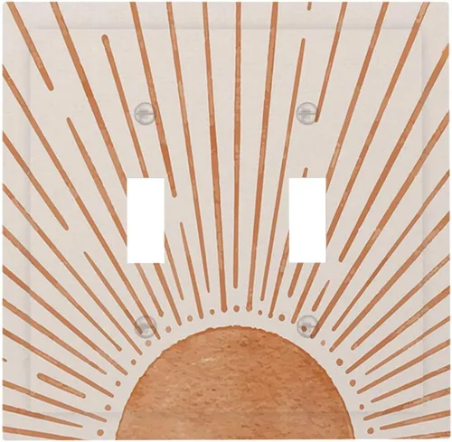 Vista 38 de Placa de pared eléctrica de 1 gang sin dispositivo en blanco, bohemio naranja vintage años 70 60s beige amanecer puesta de sol mediados de siglo