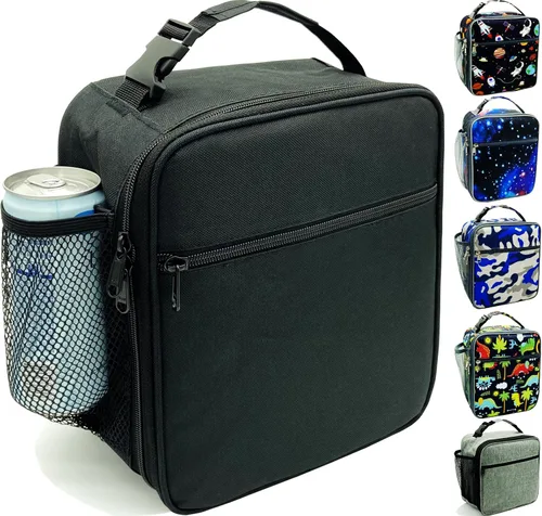 Vista 11 de Kulle - Lonchera para niños, bolsa de astronauta aislada para niños Leakproof Washable Liner,9"x3.5"x10", Front & Mesh Pockets,Reusable for