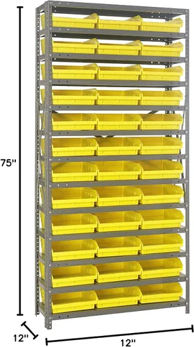 Vista 321 de Quantum QSBU-245BK Heavy Duty Shelving Unit with (7) Shelves and (24) QUS245 Black Bins for Garage Warehouse Storage Distribution 400 lb Load