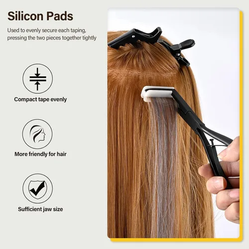 Vista 5 de Gomake Kit de herramientas de extensión de cabello con cinta adhesiva de superficie plana de acero inoxidable, pinzas de sujeción de sellado