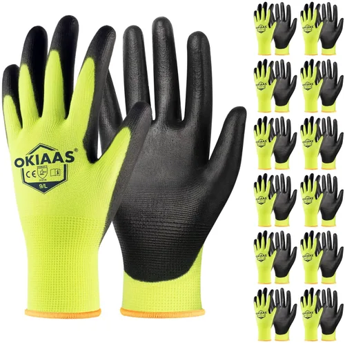 Vista 10 de OKIAAS Guantes de trabajo ultrafinos y ligeros para hombre con agarre, 12 pares, color negro, talla S