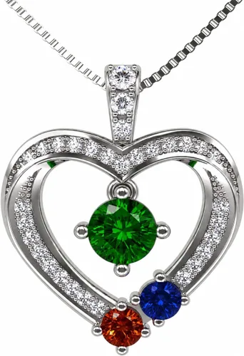 Vista 10 de Central Diamond Center Collar con piedra natal de corazón para madre e hijo con 1-6 piedras preciosas de imitación en plata de ley, oro de 10