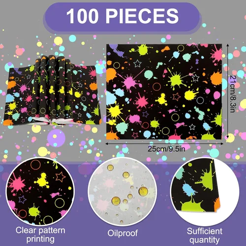 Vista 2 de Whaline 100 hojas de papel de cera neón brillante para delicatessen, papel de dona, tejido seco, impermeable, a prueba de aceite, forros de picnic