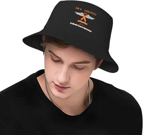Vista 6 de My Hero is Now My Angel - Sombrero de pescador para concientización sobre el cáncer de leucemia de doble tejido para mujeres/hombres, sombrero