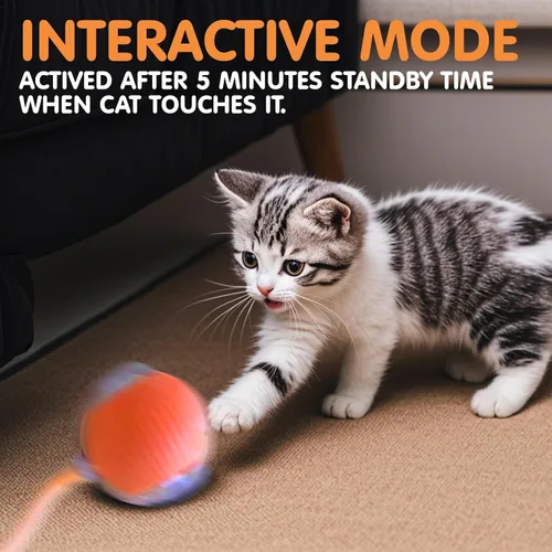 Vista 6 de Rocfish Juguetes interactivos para gatos de interior, bola de persecución automática inteligente para gatos (Naranja-N) Smart Automatic Cat Chase