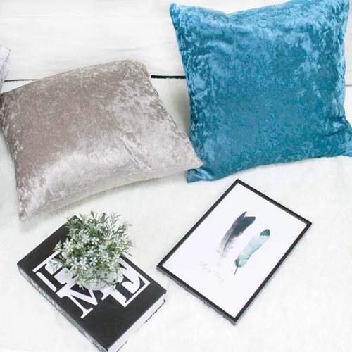 Vista 5 de Jizzr Paquete de 2 fundas de almohada decorativas de terciopelo aplastado con hielo suave y de color sólido, fundas de almohada cuadradas para sofá