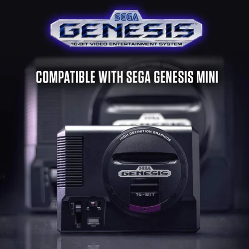 Vista 7 de Retro-Bit Official Sega Genesis USB Controller 6-Button Arcade Pad for Sega Genesis Mini, PS3, PC, Mac, Steam, Switch - USB Port - (Clear Blue)