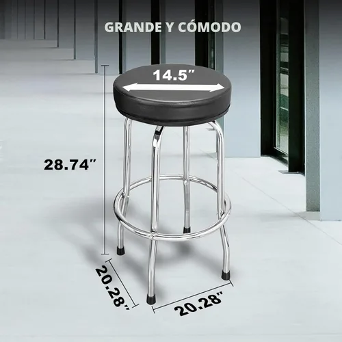 Vista 3 de Torin ATRP6185B-1 Taburete giratorio de bar: Asiento acolchado para garaje/taller con patas cromadas, negro