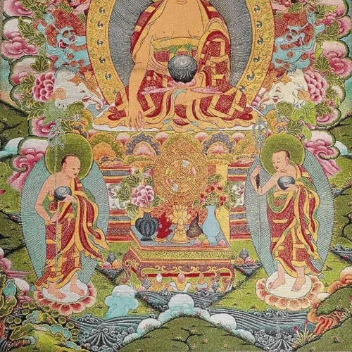 Vista 4 de Bordado de seda tibetano Thangka budismo Sakyamuni Buddha Tangka Yoga Budista Tapiz colgante de pared Arte de pared Decoración del hogar Tapiz