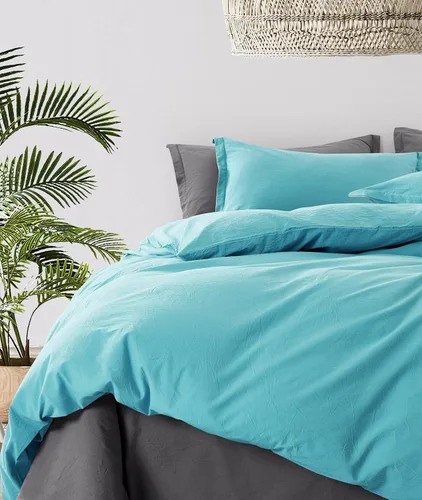 Vista 16 de Get Bed Ready Juego de funda de edredón de algodón lavado a la piedra, estilo casual, cambray, color sólido, relajado, suave, sensación moderna