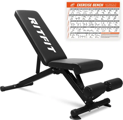 Vista 10 de RitFit Banco de pesas ajustable y plegable para gimnasio en casa, levantamiento de pesas y entrenamiento de fuerza, póster de entrenamiento