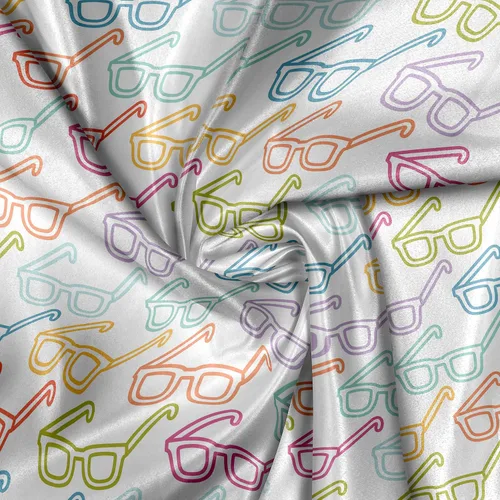 Vista 4 de Ambesonne - Tela Indie de The Yard, patrón colorido con anteojos clásicos de moda antigua, nerd, inteligente, bohemio, dibujo de doodle, tela