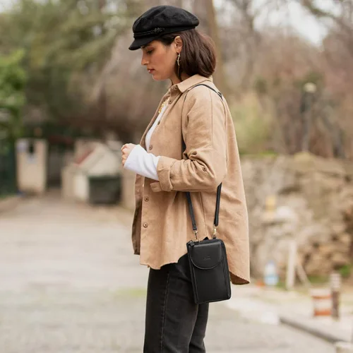 Vista 2 de S-ZONE - Bolso cruzado para mujer de cuero sintético de PU con bloqueo RFID para teléfono celularbilletera