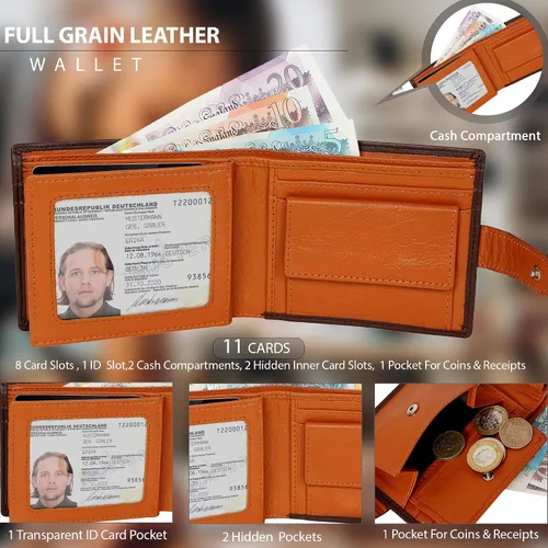 Vista 2 de StarHide Billetera para hombre con bloqueo RFID, de piel real, compacto, con bolsillo, tarjetero para identificación, 1075, marrón y marrón, Marrón