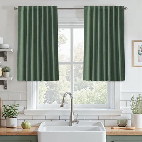 Vista 15 de UHITECH Cortinas cortas de lino de 24 pulgadas de largo para ventanas pequeñas de granja, cortinas opacas modernas para sala de estar, pestañas