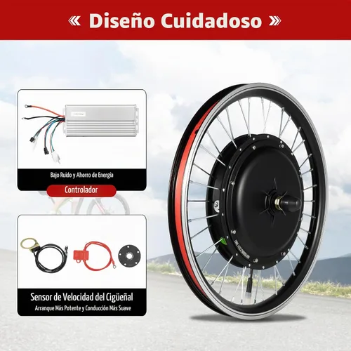 Vista 4 de Kit de conversión de bicicleta eléctrica de 1000 W 48 V con pantalla LED, cubo de rueda delantera de 20 pulgadas, impermeable, cubo de bicicleta