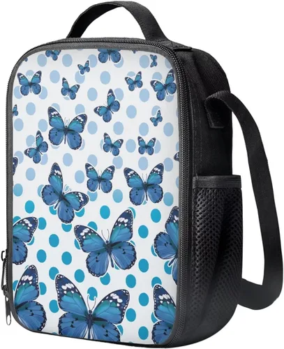 Vista 2 de Dolyues Lonchera de mariposa para mujer, con aislamiento, duradera, con cremallera, para el trabajo, la escuela, el picnic