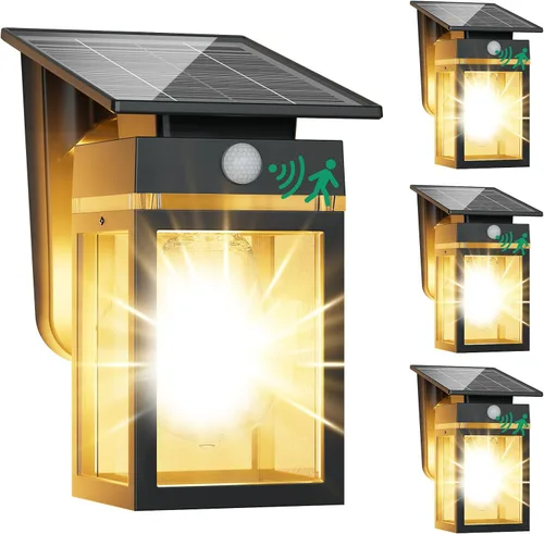 Vista 11 de Luces Solares de Porch al Aire Libre, del Anochecer al Amanecer y Luz de Pared con Sensor de Movimiento con Forma de Linterna, 3 Modos IP65