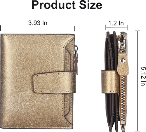 Vista 5 de Lavemi Cartera pequeña y compacta para mujer, con bloqueo RFID, de piel auténtica, con ventanas de identificación