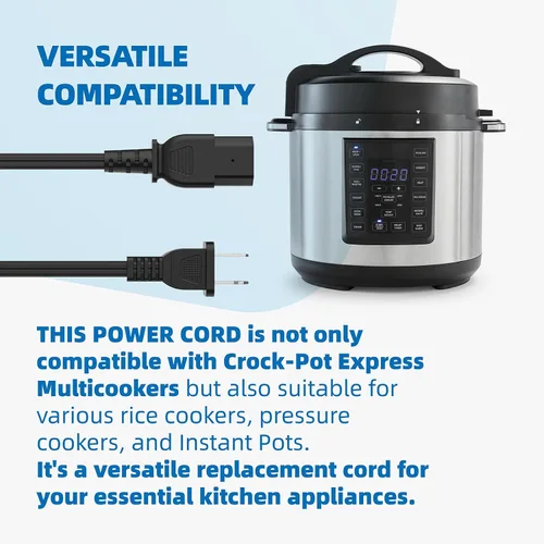 Vista 5 de Cable de alimentación compatible con olla Crock-Pot Express de 6 cuartos de galón SCCPPC600-V1, para olla instantánea, olla de arroz, cable
