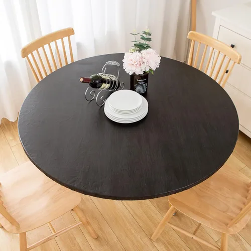 Vista 6 de LIBERECOO Mantel redondo de vinilo ajustable con reverso de franela, borde elástico, impermeable, resistente a las manchas, lavable, se adapta a
