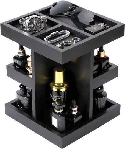 Vista 9 de EXIN DECHEN - Organizador de colonia para hombres, soporte de colonia, estante de perfume de madera de 3 niveles con rotación, organizador