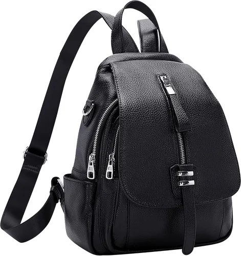Vista 2 de ALTOSY Mochila de cuero genuino para mujer, bolso de hombro convertible con solapa de hebilla