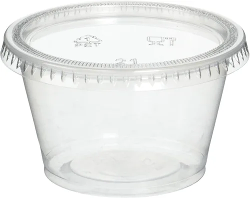 Vista 11 de Vasos desechables de plástico para porciones - Jello Shot Cup - La taza perfecta para soufflé (1 onza, paquete de 50 tazas con tapas)