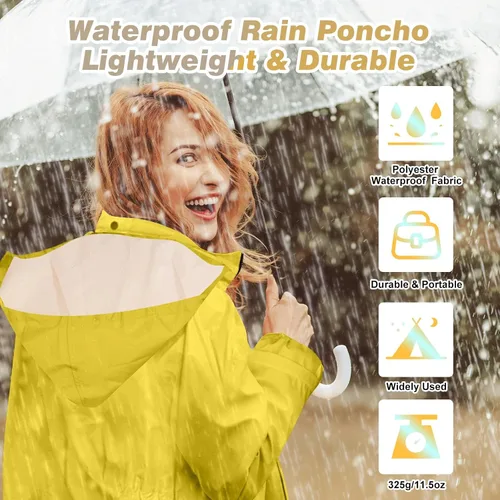 Vista 2 de LAMA Chubasqueros largos para mujer, impermeable, plegable, con capucha, rompevientos, ligera, ajustable, para exteriores