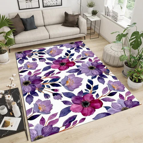 Vista 24 de Alfombra de área de flores simples moradas, alfombra abstracta degradada para interiores, decoración de sala de estar, cálida, suave, duradera