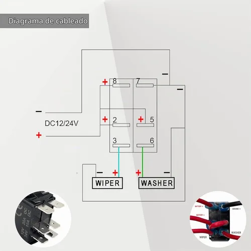 Vista 5 de Interruptor oscilante momentáneo para limpiaparabrisas, luz LED azul de 6 pines (encendido), interruptor de palanca DPDT de encendido y apagado