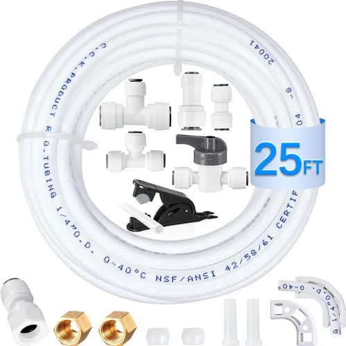 Vista 7 de Kit de línea de agua para refrigerador - Kit de instalación de agua para máquina de hielo de grado alimenticio, tubo de agua de 1/4 pulgadas O.D.
