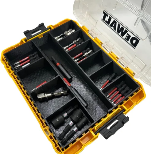 Vista 5 de GarageInOrder Soporte para brocas de impacto impreso en 3D diseñado para DEWALT Medium ToughCase (solo inserto) (gris industrial, 11 compartimentos)