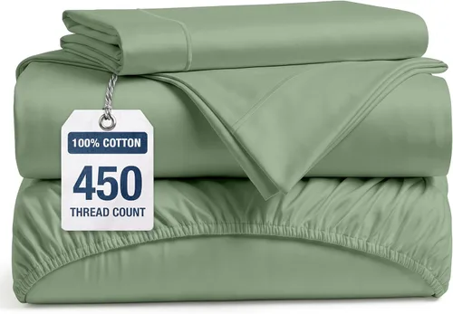 Vista 29 de LANE LINEN Sábanas de cama individual – 450TC algodón peinado de fibra larga de alta calidad, color blanco Soft & Breathable Twin Sheet &