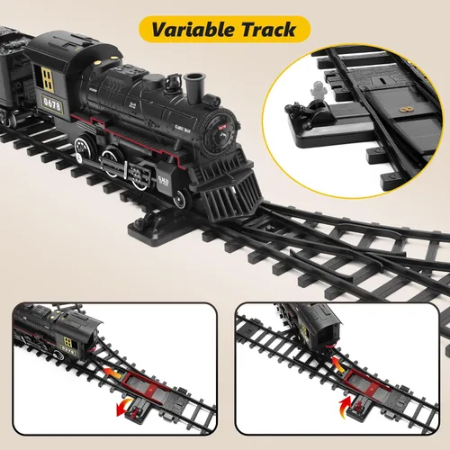 Vista 4 de Juego de tren para niños, tren de locomotora de vapor con coche de carbón, vagón de pasajeros, coche de carga y pistas largas, kits de tren